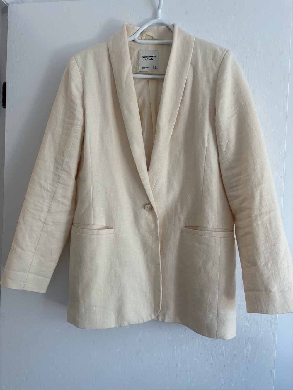 Abercrombie & Fitch Ivory Single-Button Linen Blend Blazer